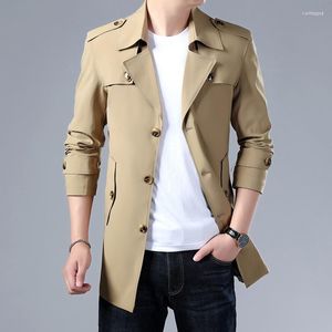 Heren Trench Coats Men's 2022 Male lange jas herfst overjas casual mode heren solide kleur medium sectie kk3038