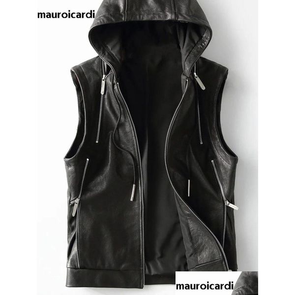 Trench Coats Men's Men S Mauroicardi Spring Automne Luxury Elegant Cool Black Pu Leather