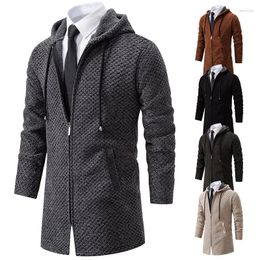 Abrigos de zanjas para hombres Abrigo para hombres Abrigo de invierno Otoño Chaqueta de suéter largo Grueso Fleece Térmico Sudaderas con capucha Diseñador Abrigo frío de lujo