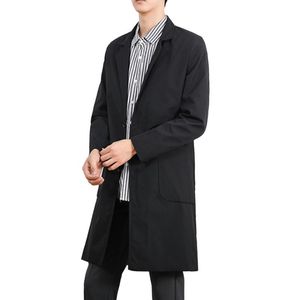 Hommes Trench Manteaux Hommes Simple Boutonnage Mi-long Manteau Automne Printemps Coton Mince Veste Décontractée Kaki Noir Plus La Taille 5XL Pour