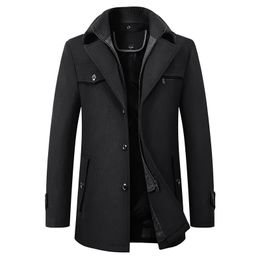 Caídas de zanjas para hombres Trencas para hombres Otoño Invierno Termal Classic Solid Color Lapel Fit Overcoat Masculino Empresa de acero de lana de ocio Caz de lana 230812