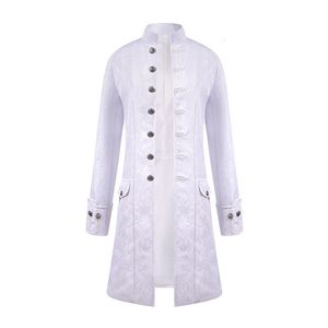 Trenchs pour hommes Hommes Blanc Jacquard Long Manteau Vintage Steampunk Tailcoat Veste Gothique Victorienne Robe Uniforme Halloween Cosplay Costume 230831