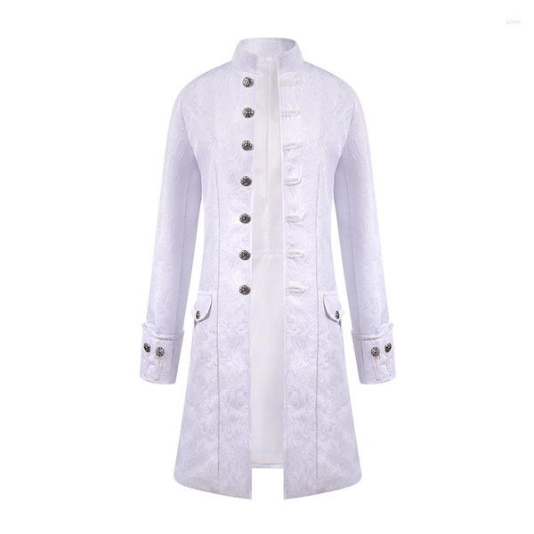 Hommes Trench Coats Hommes Blanc Jacquard Long Manteau Vintage Steampunk Tailcoat Veste Gothique Victorien Redingote Uniforme Halloween Cosplay Costume