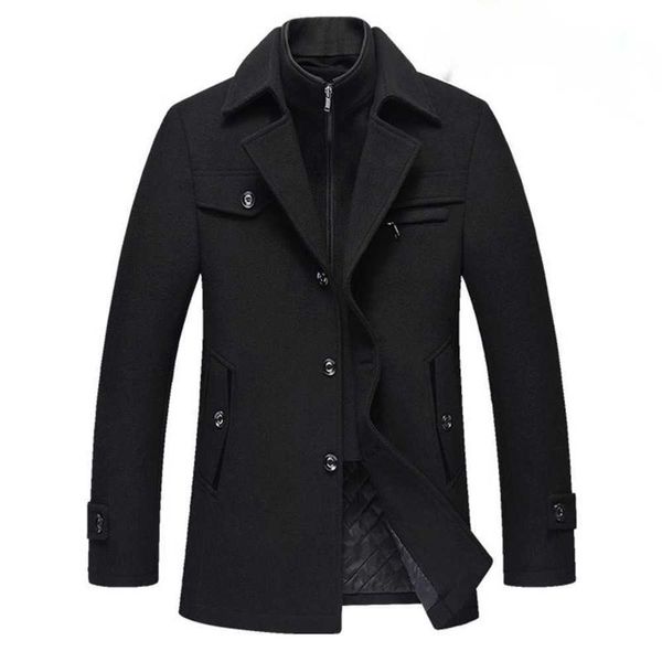 Trenchs de hommes manteaux hommes hiver manteau de laine de haute qualité couleur unie mélanges simples laine pois mâle décontracté overcoate3fz