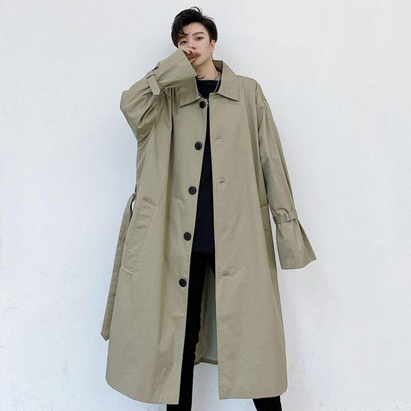 Trenchs d'hommes Hommes Femmes Vintage Casual Lâche Long Manteau Japon Corée Style Mâle Trenchcoat Veste Couple Coupe-Vent Vêtements D'extérieur