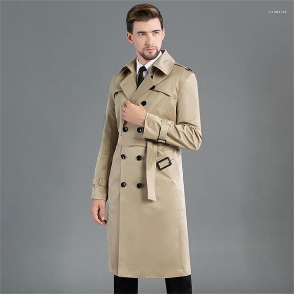 Hommes Trench Coats Hommes Gabardina Hombre Homme Long Manteau Hommes Double Boutonnage Vêtements Kaki Slim Jaqueta Pardessus ManchesHommes Viol22