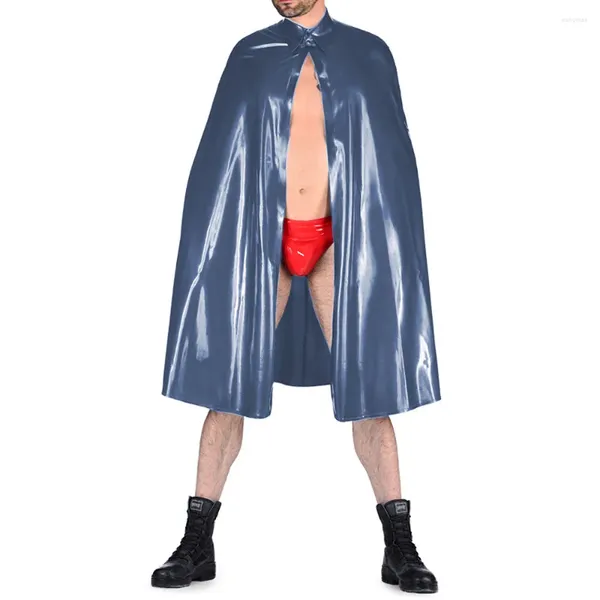 Trench Coats Mens Halloween Party Party Cloak Adulte Coll-Down Capes en cuir PVC Capes en cuir Princess Wetlook Costume Costume