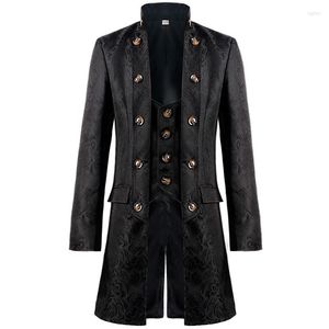 Heren Trench Coats Mens Middeleeuwse Gotische Steampunk Long Pak Jacket Vintage Jacquard Stand Collar Tuxedo Coat Halloween Party Stage Prom