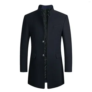 Trench Coats Mens Mens Menth Longueur Brillbreaker Automne et Winter Casual Fashion Vestes Poche à poitrine simple Poche laine pour hommes