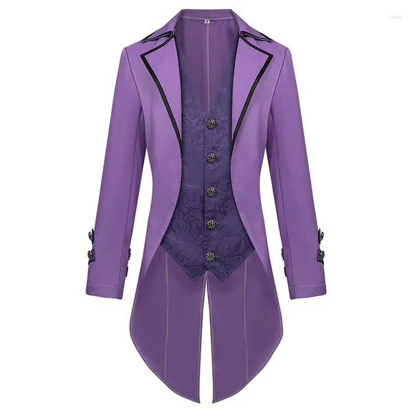 Trenchs pour hommes Hommes Violet Steampunk Veste gothique à manches longues Bouton Rétro Victorien Tailcoat Tuxedo Uniforme Hommes Party Halloween