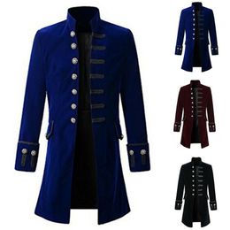 Heren Trench Coats Mens Retro Steampunk Tailcoat Long Peacoat Gothic Victoriaanse jasknoppen Cosplay overjas overjas