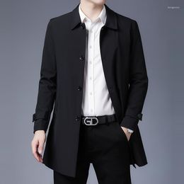 Heren Trench Coats Mens Spring Coat 2022 Aankomst Business Casual Black Kaki Long Jacket Top Kwaliteit Single Breasted Solid Jacked