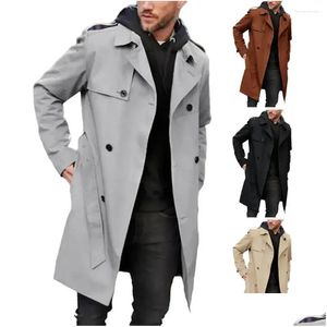 Men's Trench Coats Hommes Trenchs Manteaux Style Coréen Printemps Manteau Mâle Streetwear Coupe-Vent Trenchcoat Hommes Solide Affaires Casual Lâche L Dhwa4
