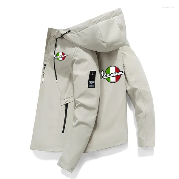 Gabardinas para hombres Hombres Vespa Italia Bandiera Moto Abbigliamento Sportivo Con Cappuccio Bomber Cerniera Sottile Giacca A Vento Da C