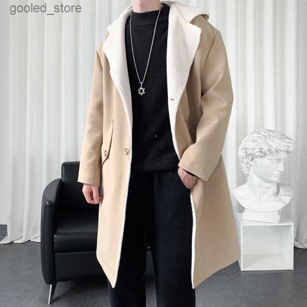 Trenchs pour hommes Manteaux pour hommes Coupe-vent Long Trench-Coat en polaire Harajuku Mi-longueur Casual Hip Hop Vêtements à capuche Streetwear Overcoats Q231118