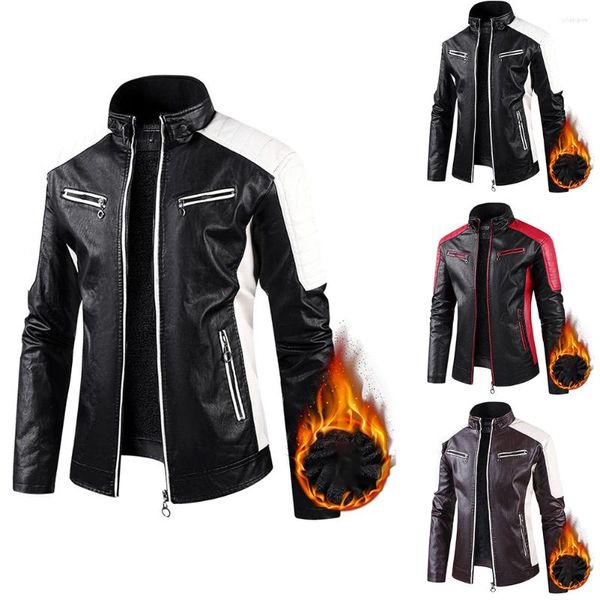 Abrigos de zanjas para hombres para hombre invierno retro cuero sintético jinete abrigo piel interior outwear chaqueta con cremallera manga larga moto