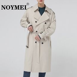 Trenchs pour hommes Noymei style coréen à lacets coupe-vent tendance hommes mi-longueur lâche pardessus beau streetwear genou haut long manteau WA2690 230831