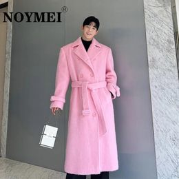 Trenchs pour hommes Noymei coupe-vent automne / hiver style coréen all-match épaissi double boutonnage manteau de laine rose mode hommes trench wa3168 231204