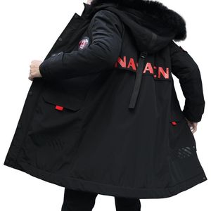 Herengeul Lagen Oimg Winter Fashion katoen trendy bont kraag dikker warme capuchon middele lengte casual jas