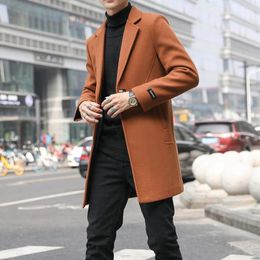 Trenchs d'hommes Orange Laine Mens Long Hiver Grande Taille Veste Bleu Manteaux Slim Fit Classique Vintage Gentlemen Manteau