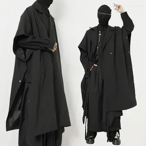 Trenchcoats voor heren, originele kleding, windjack, lange nisontwerp, losse oversized jas met cape