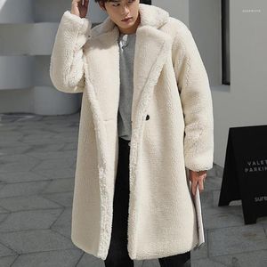 Herengeullagen oversized witte luxe lam lange mode overjassen heren pluche losse winter jas zacht dik