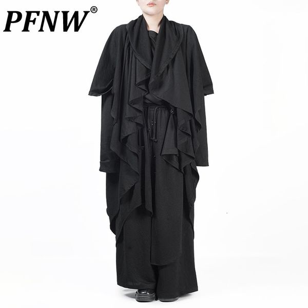 Trenchs de hommes PFNW Dark Wear Cape Multi Couche Faux Deux Pièces Châle Mâle Niche Design Solide Couleur Casual 2023 Tendance 28W10 230912