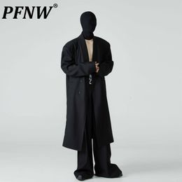 Trenchcoats voor heren PFNW Darkwear Herfst Winter V-hals Punk Niche Design Jas Losse lengte High Street Gothic Windjack 12Z4365 230831