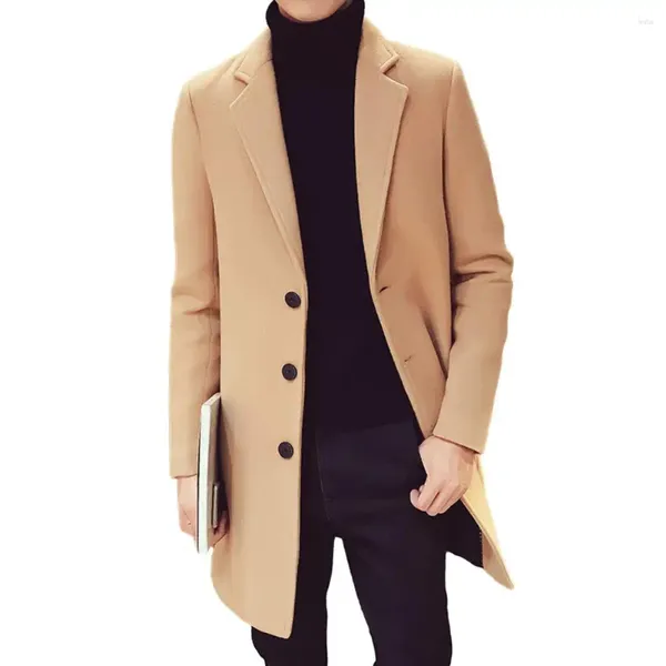 Trench Coats pour hommes plus taille coréen hommes épais fin d'automne hiver trop-pain à poitrine mono-poitrine