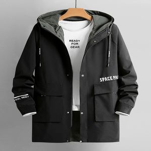 Heren Trench Coats Plus Size Men's Long Trench Coat Streetwear Fashion Gedrukt Black Green Wind Breaker Men Hooded Casual Jacket 8xl 220826