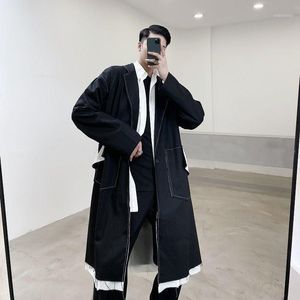 Heren Trench Coats PR Men's Koreaanse streetwear Long 2021 Winter Fashion Wind Breaker Hip Hop Oversized Casual Loose Black Jackets1