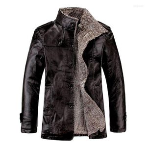 Hommes Trench Coats Pu Lavé Veste Hommes Manteau Couleur Unie En Peluche Faux Cuir Affaires Hiver Pour 2022