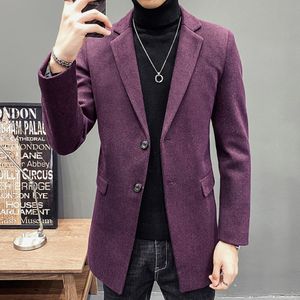 Trench Cods Coats Purple Coat Slim Fit Mens Long Black Woolen Automn Veste Élégant 2021 Hiver Gentleman Elegant 249