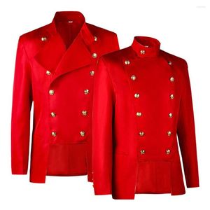 Heren Trench Coats Red Men's Steampunk Jackets Retro Vintage Gothic Military Blazer Victoriaanse jas kerstprestaties kostuum VD3479