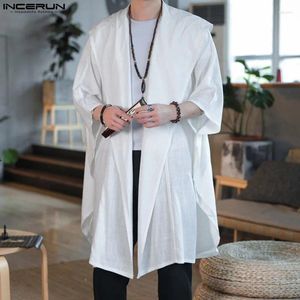 Trench Coats Men's Retro Kimono Hooded 3/4 Golotte ouverte Stitch Long Thin Irregular Solid 2024 Streetwear Streetwear Outorwear Incerun