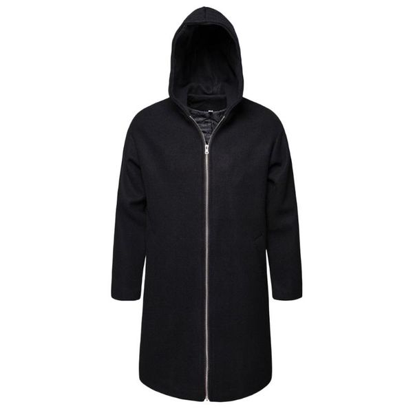 Gabardina para hombre Anorak de lana de río para hombre Ropa negra Abrigo largo de negocios Abrigo Chaqueta con capucha informal delgada Chaquetas para la lluviaHombres HombresHombres