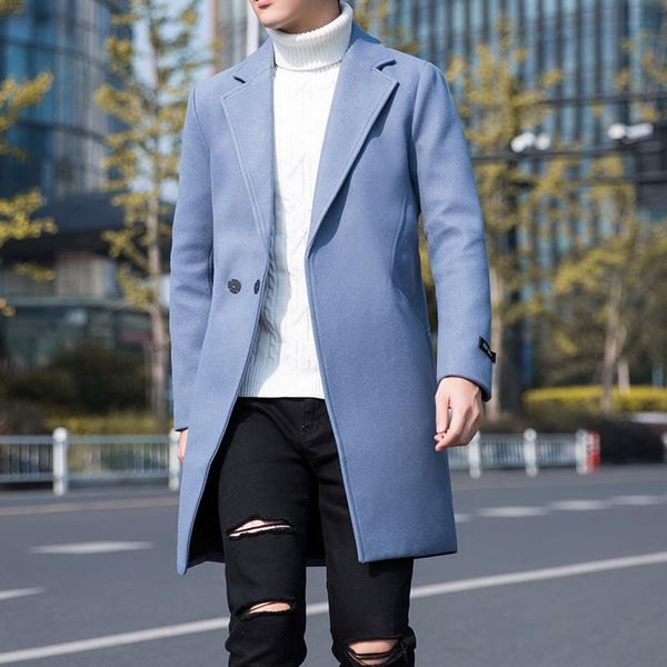 Trench-Coats pour hommes Solide Manteau Hommes Veste Casual Slim Fit Chaud Hommes Vestes Long Style Coréen Pardessus Coupe-Vent Couvert Bouton Manteaux Hommes