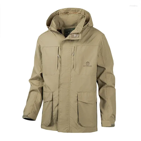 Trenchs d'hommes printemps et automne manteau de charge coupe-vent à capuche jeunesse extérieure couleur unie mi-longueur simple coupe-vent polyvalent