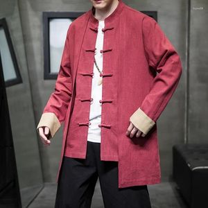 Trenchs pour hommes printemps et automne chinois coton lin manteau ample moyen-longueur Cardigan veste faux deux pièces vêtements