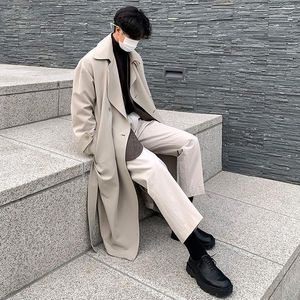 Hommes Trench Coats Printemps Et Automne Mode Coupe-Vent Manteau Long Au Genou Version Coréenne De La Tendance Décontractée Britannique