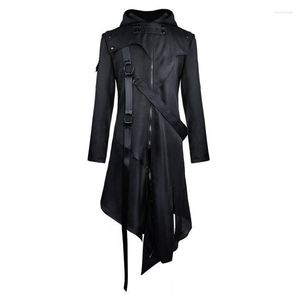 Herengeul Lagen Lente en herfst Gothic Dark Cloak Coat Hooded Lace Locomotive Street Parkour Long Jacket Men Viol22