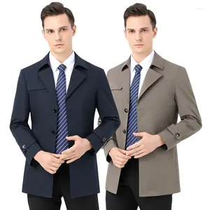 Trenchs pour hommes printemps et automne coupe-vent mi-long vert manteau décontracté d'affaires d'âge moyen hommes