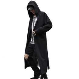 Trenchcoats voor heren Lente zomer heren zwarte dunne punk rock hiphop trenchcoat met capuchon lange jas heren gotische stijl mantel vintage hiphop vest 230316