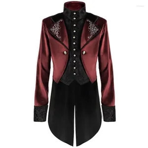 Trench Coats Men's Steampunk Velvet Tailcoat Embroderie médiévale Veste Vintage Victorian Tuxedo Uniform Party Mabinet S-4XL