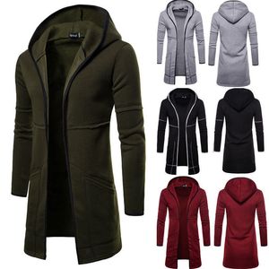 Heren Trench Coats Style Men Cardigan Warm Trench Herfst Winterjas mode Lang overjas Casual Solid Outdars Cardigan 220826