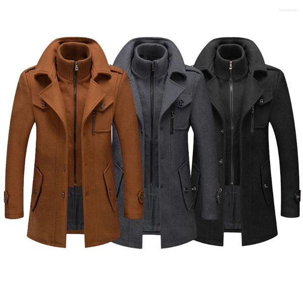 Trenchs de hommes élégant automne hiver double col laine chaud long manteau plus taille veste coupe-vent pour hommes m-4xl gris noir kaki