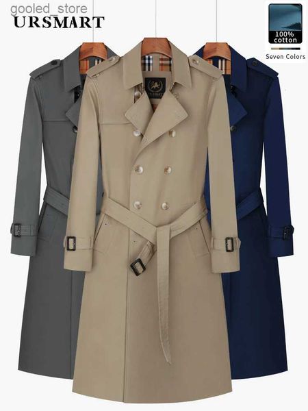 Trenchs pour hommes Super long genou longueur trench-coat hommes double boutonnage kaki style anglais doublure en laine épaissie coupe-vent veste en pur coton Q231118