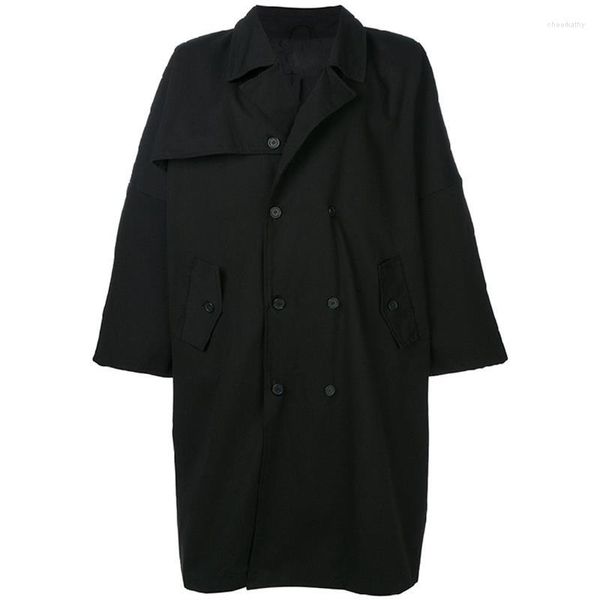 Trenchs Homme The Spring Original Customized Medium and Long Style Windbreaker Black Ultra-loose Double-breasted Coat. S-6XL !!