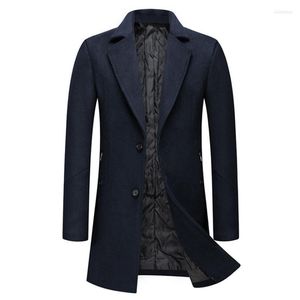 Herengeul Lagen Topkwaliteit Winter Lange jas Men Fashion Wol Blends Solid kleur wollen overjas dik jas viol22