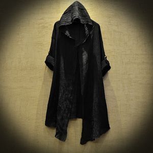 Heren Trench Coats doorschijnende linnen mantel dunne mannen Gothic Long Coat Stranger Things Mysterious Dustcoat Cardigan Spring Summer Jacket 230812